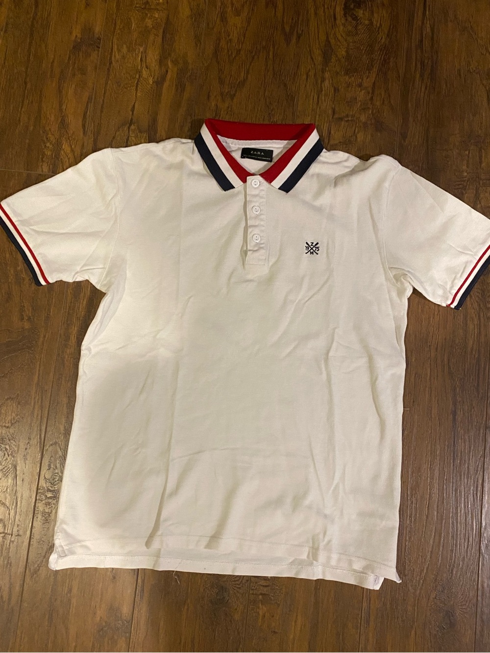 ZARA White Polo Shirt with Red & Navy Trim - Unbranded
